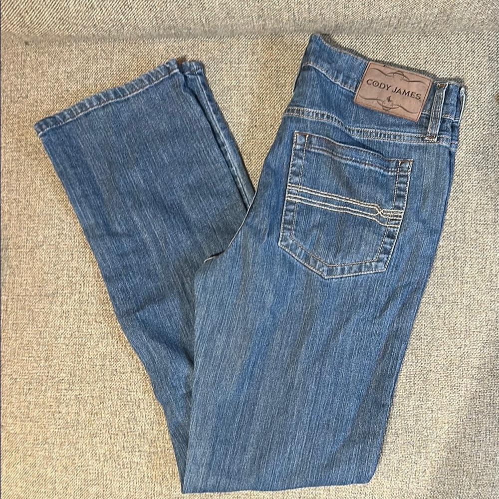 Blue Straight Leg Jeans with Faded Denim